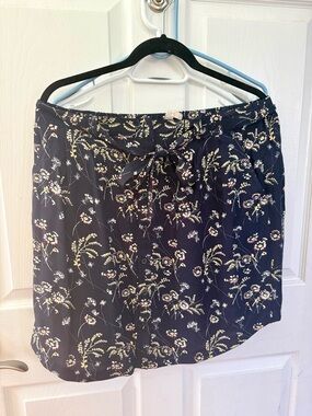 LOFT Navy Floral Print Skirt with Yellow Accents